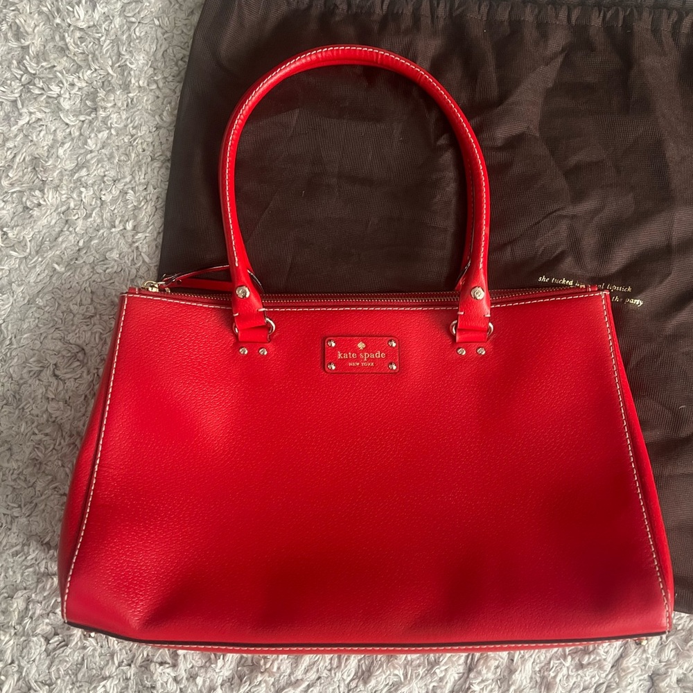 KATE SPADE Large Red Leather Tote Briefcase Shoulder Bag with Three Sections